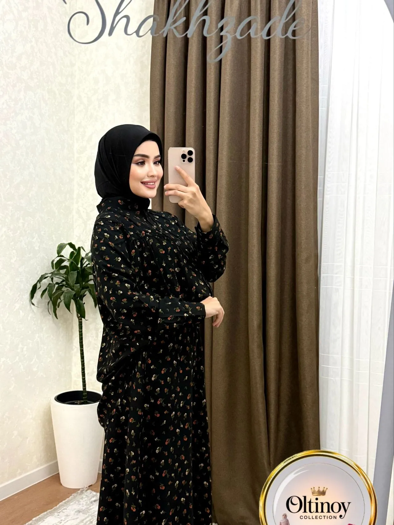 Oq gulli qora ko'ylak — qora — Oltinoy Collection optom