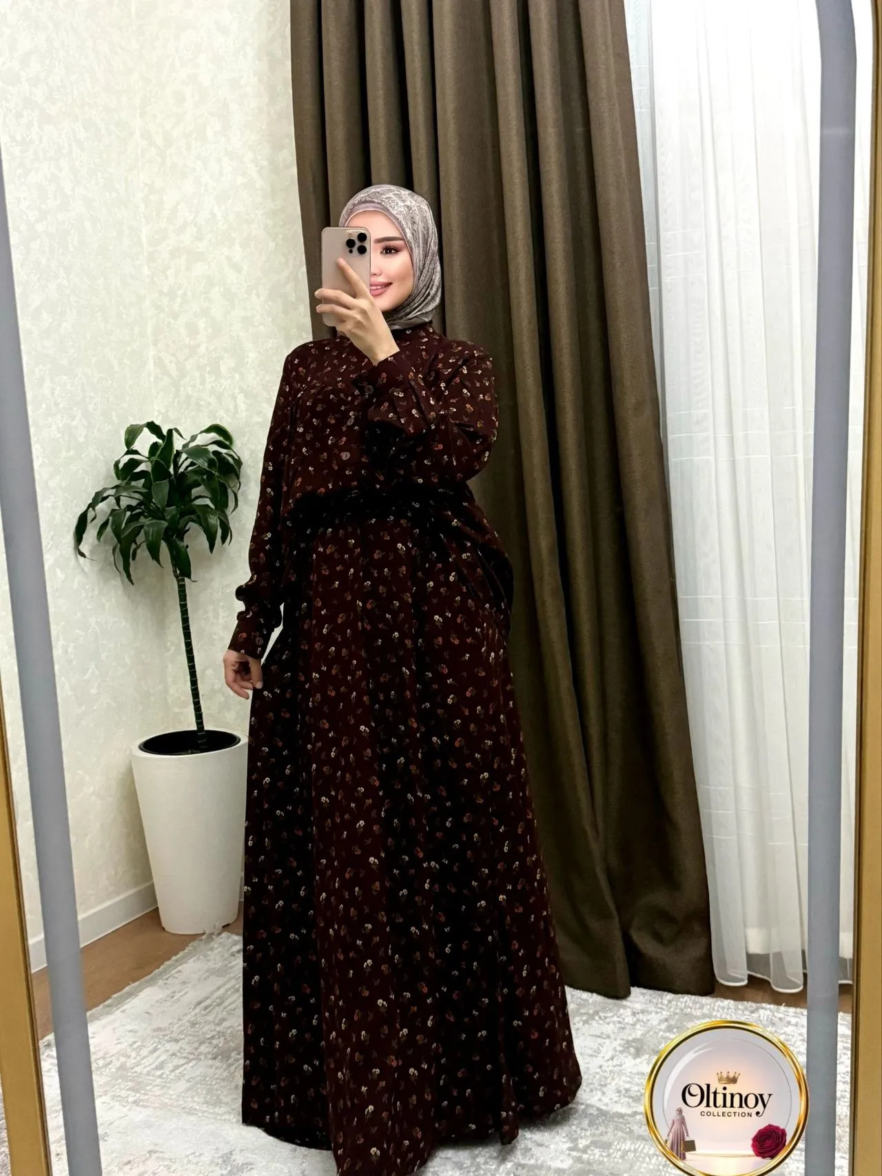 Mayda gulli bordo ko'ylak — to'q bordo — Oltinoy Collection optom