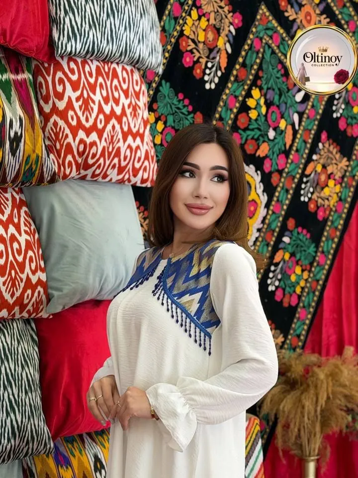 Adras yoqali oq dvoyka — Oltinoy Collection optom
